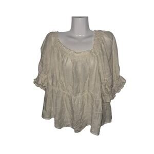 Old Navy Babydoll Blouse Puff Sleeve Smoked Back Embroidered Plus 2X NWT Boho